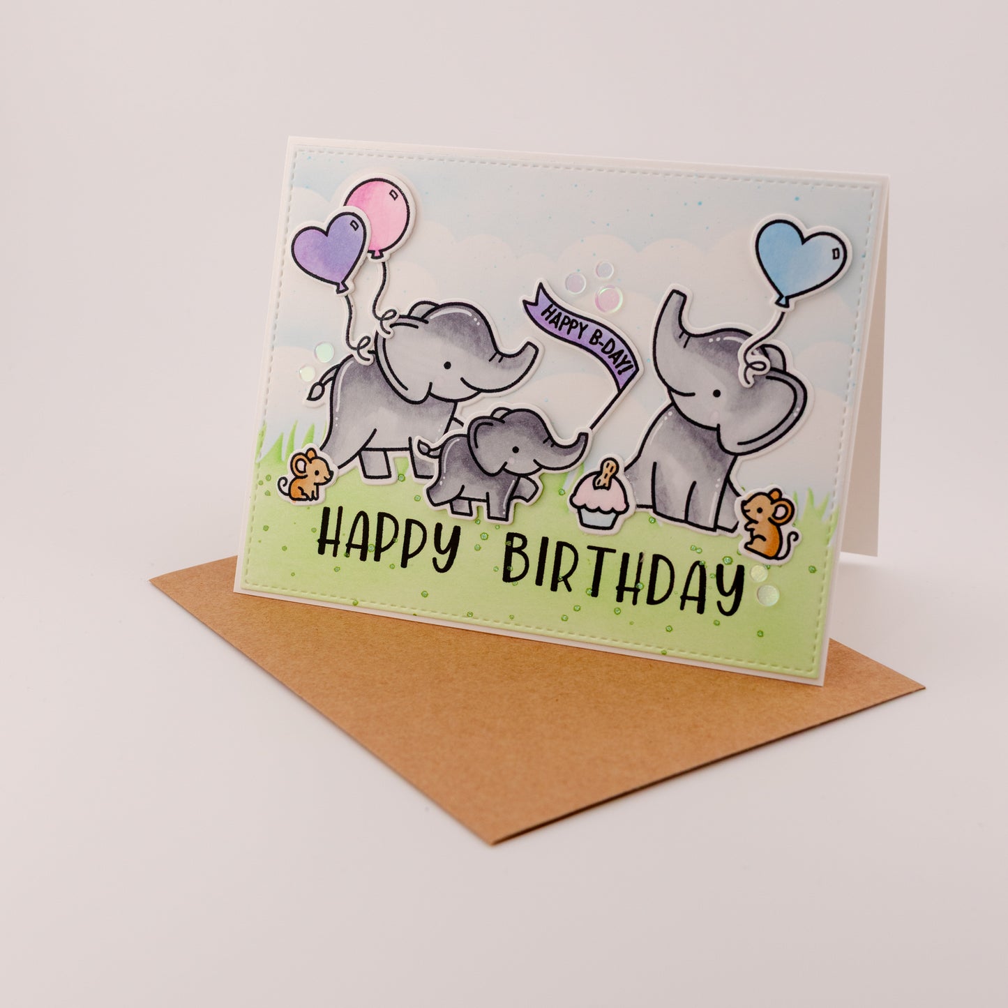 Happy B-Day Elephants - Handmade Greeting Card