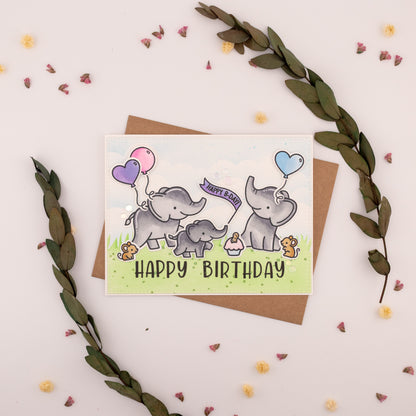 Happy B-Day Elephants - Handmade Greeting Card