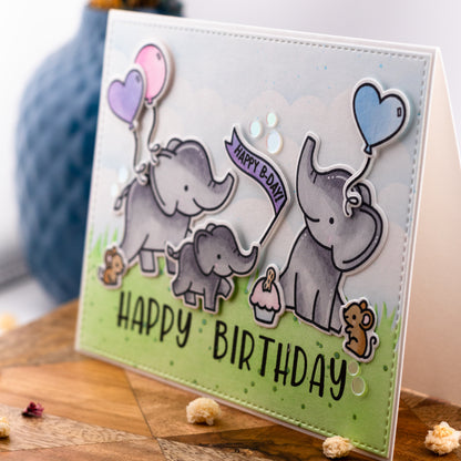 Happy B-Day Elephants - Handmade Greeting Card