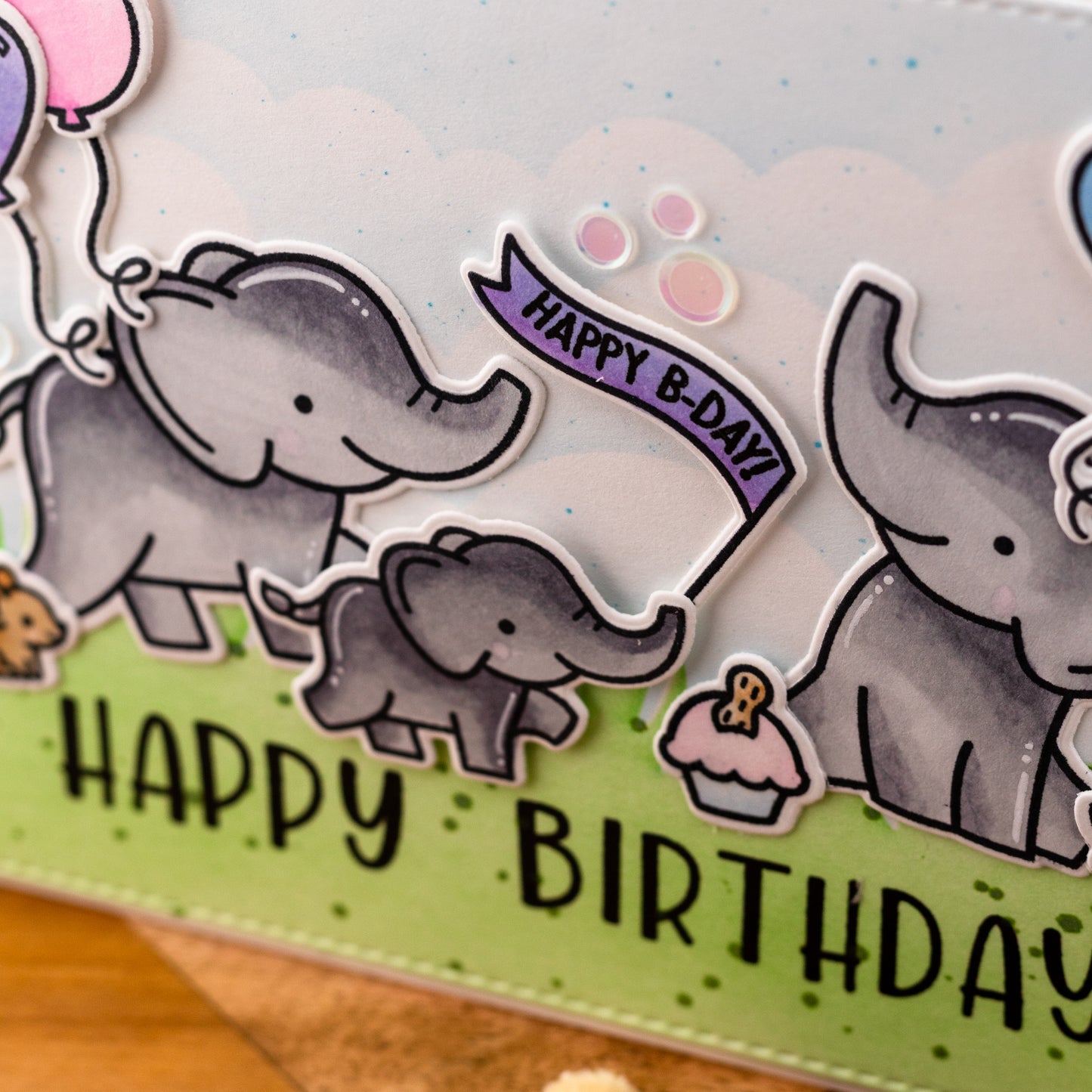 Happy B-Day Elephants - Handmade Greeting Card
