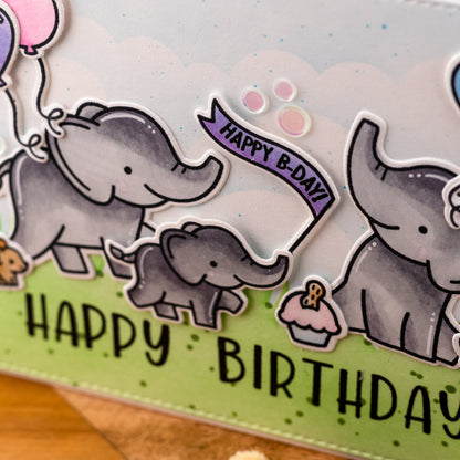 Happy B-Day Elephants - Handmade Greeting Card