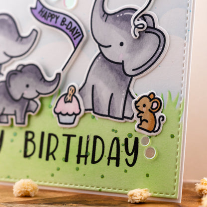 Happy B-Day Elephants - Handmade Greeting Card