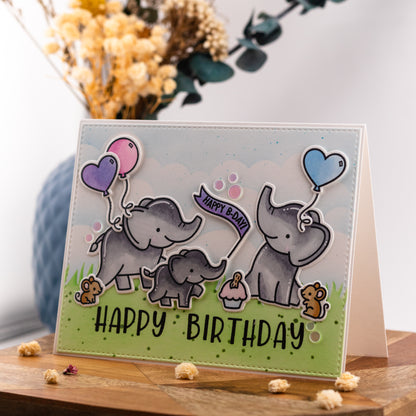 Happy B-Day Elephants - Handmade Greeting Card