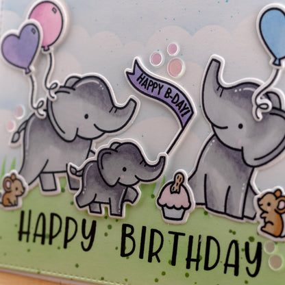 Happy B-Day Elephants - Handmade Greeting Card