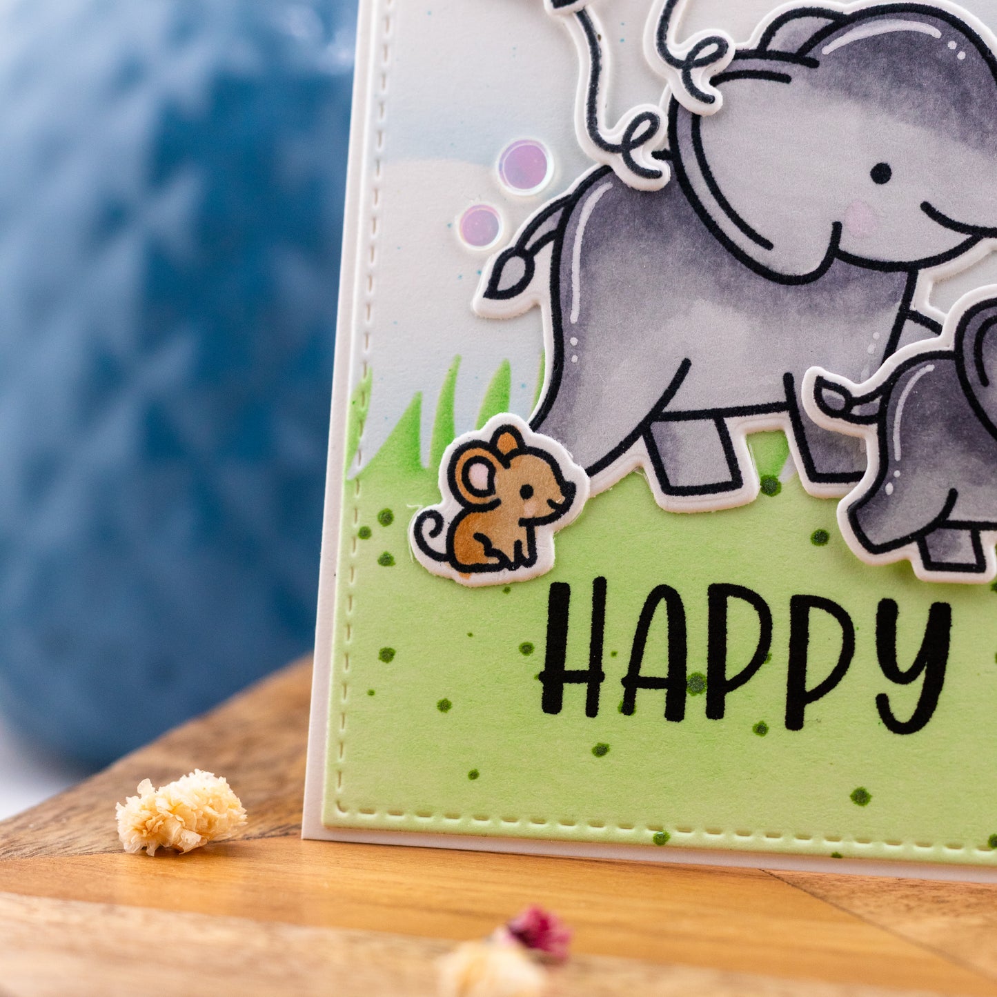Happy B-Day Elephants - Handmade Greeting Card