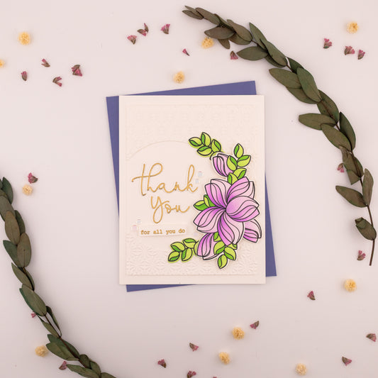 Gold and Flowers - Handmade Greeting Card