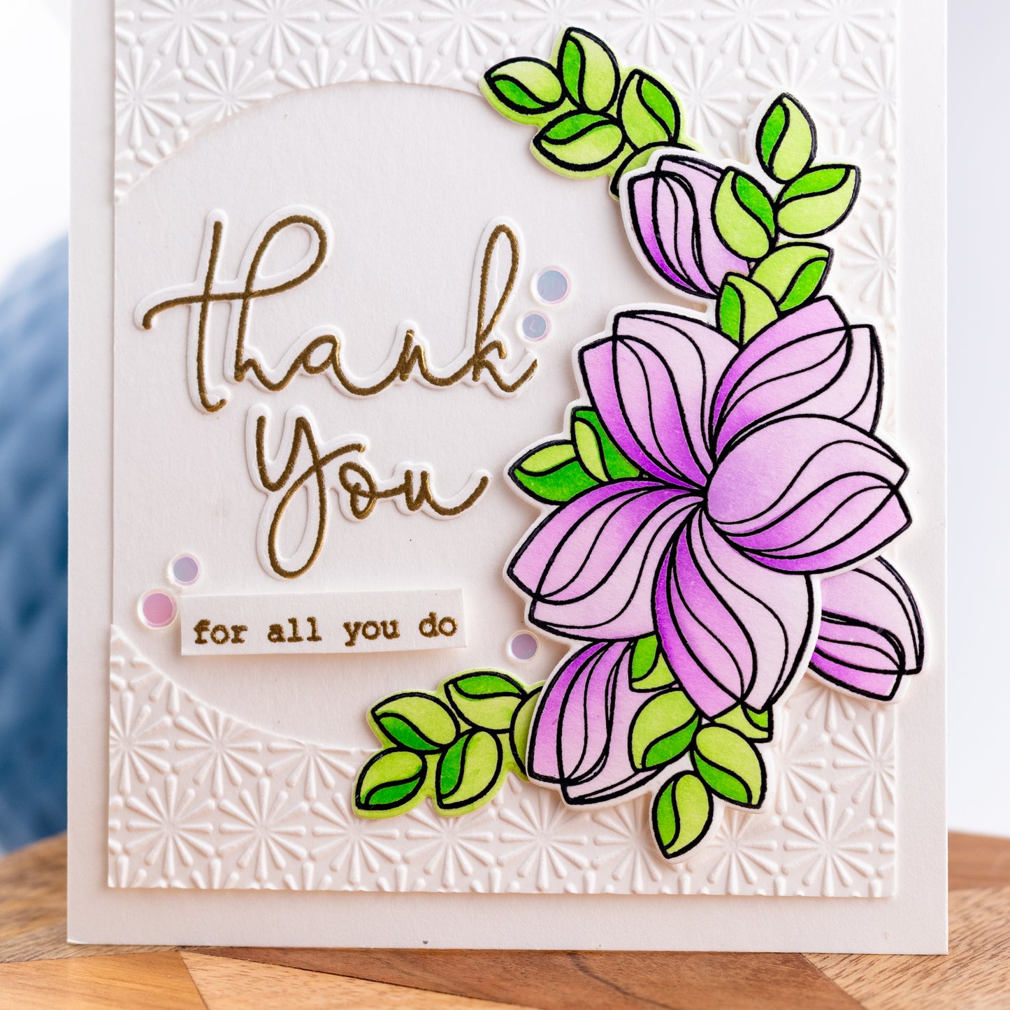 Gold and Flowers - Handmade Greeting Card