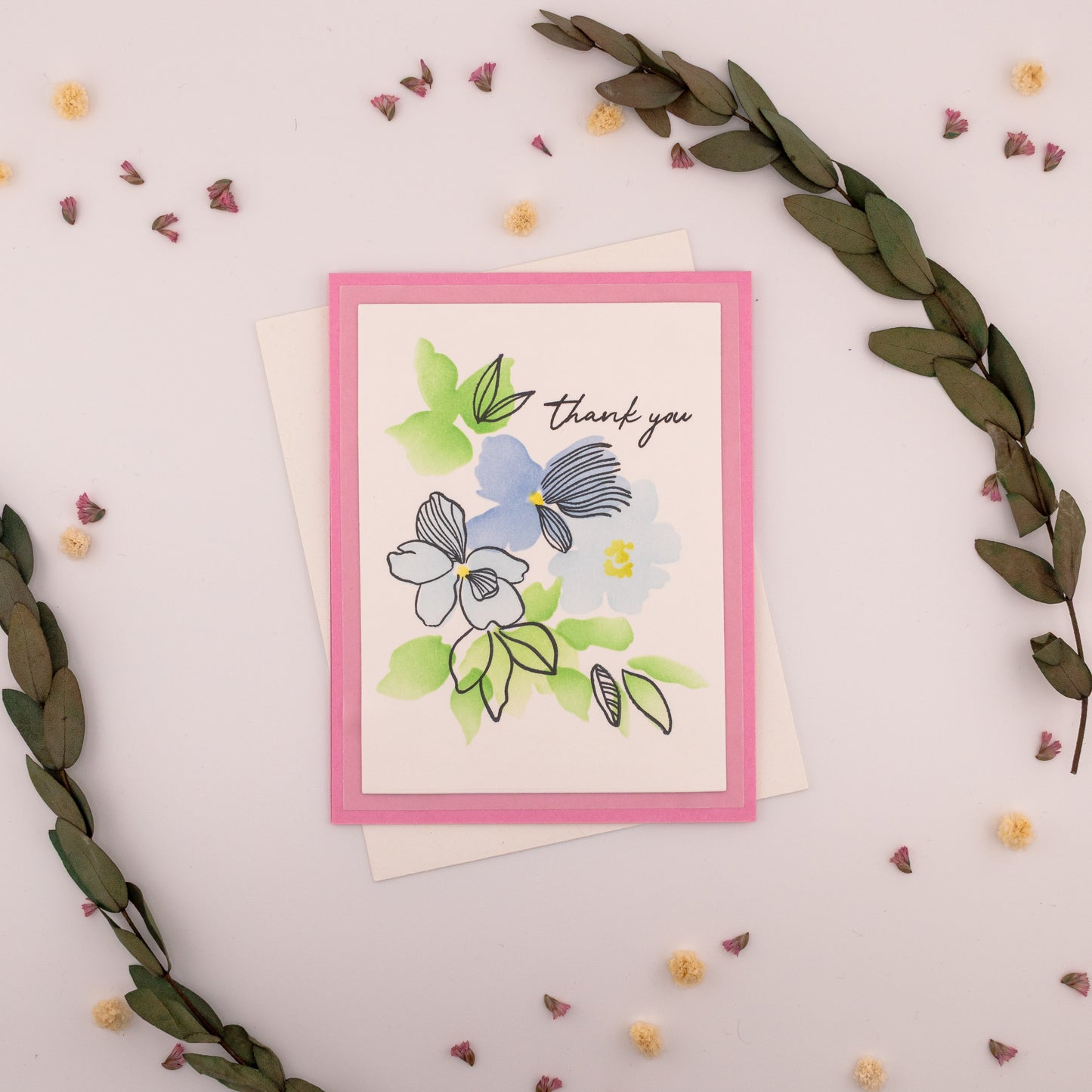 Simple Blue Flowers - Handmade Greeting Card
