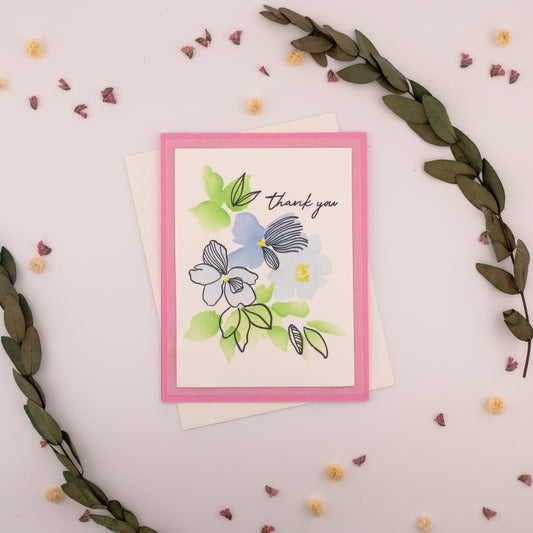 Simple Blue Flowers - Handmade Greeting Card