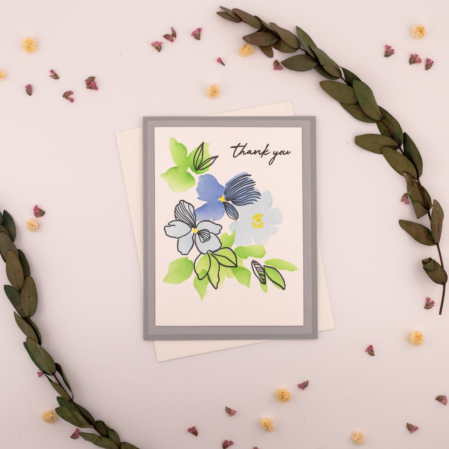 Simple Blue Flowers - Handmade Greeting Card