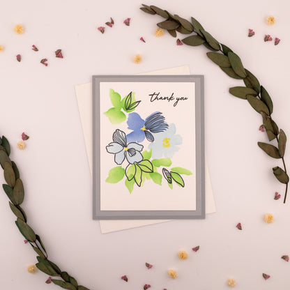 Simple Blue Flowers - Handmade Greeting Card