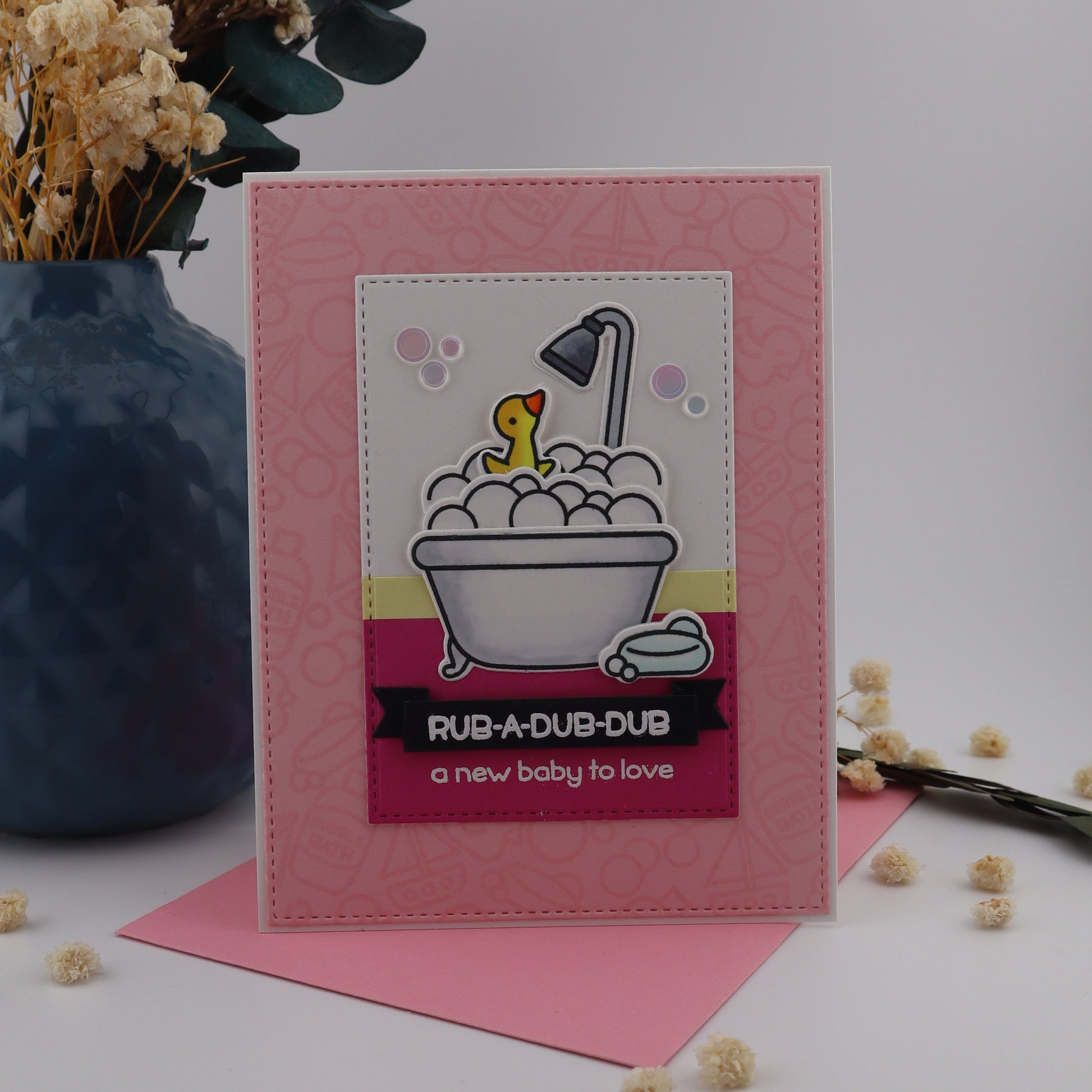 Greeting card with decorative elements on a light gray background