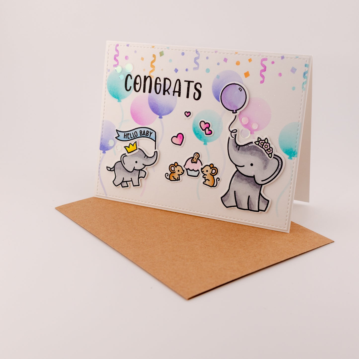 Congrats Elephants - Handmade Greeting Card