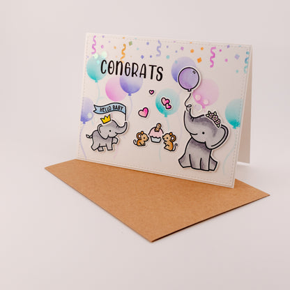 Congrats Elephants - Handmade Greeting Card