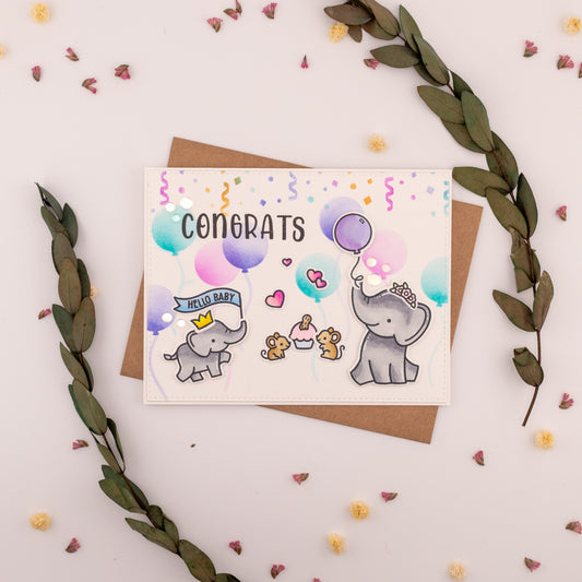Congrats Elephants - Handmade Greeting Card
