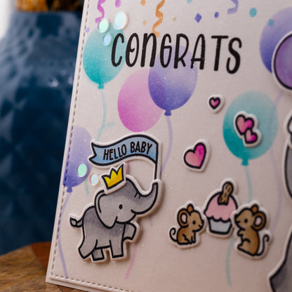 Congrats Elephants - Handmade Greeting Card