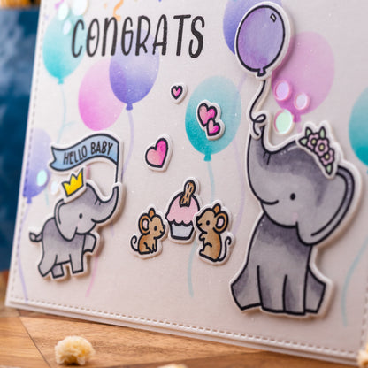 Congrats Elephants - Handmade Greeting Card