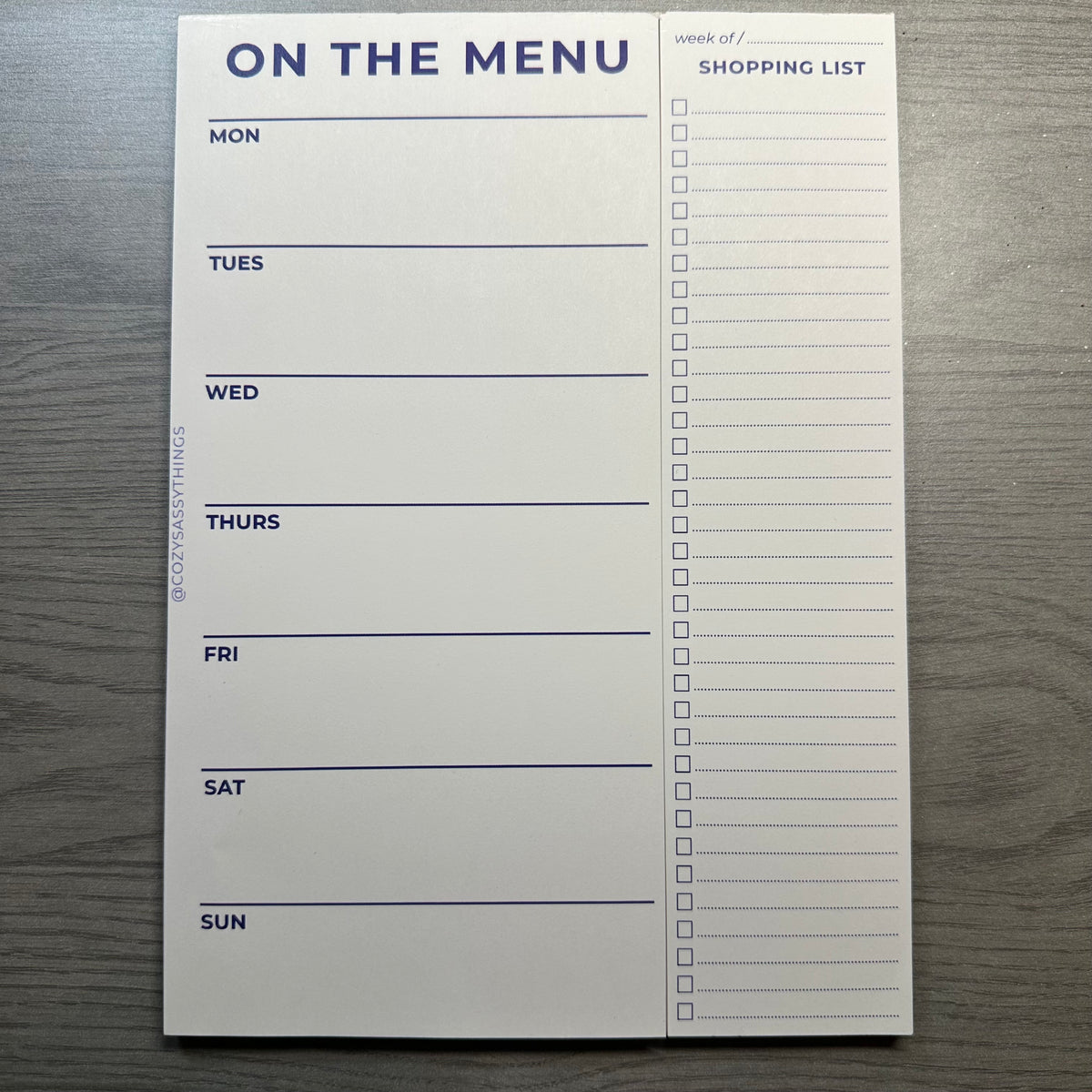 Menu with Shopping List Notepad